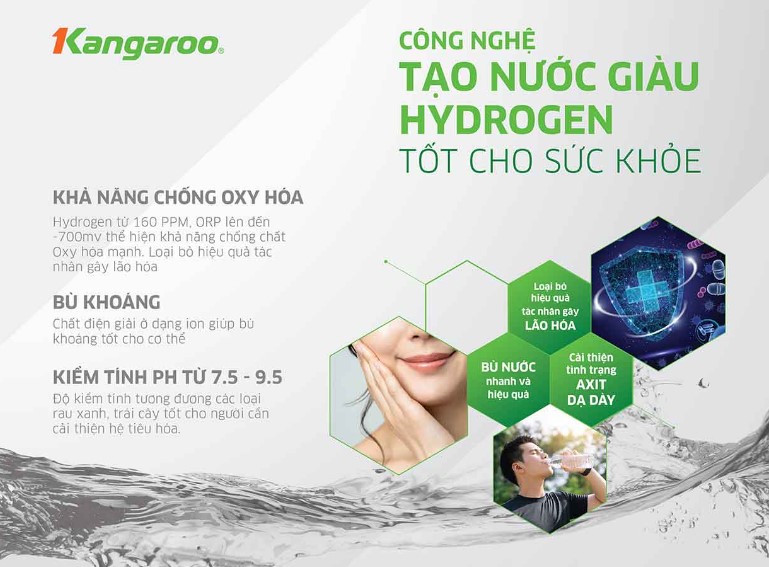 Máy lọc nước Kangaroo Hydrogen Slim KG10A10S, nóng, lạnh, hydrogen